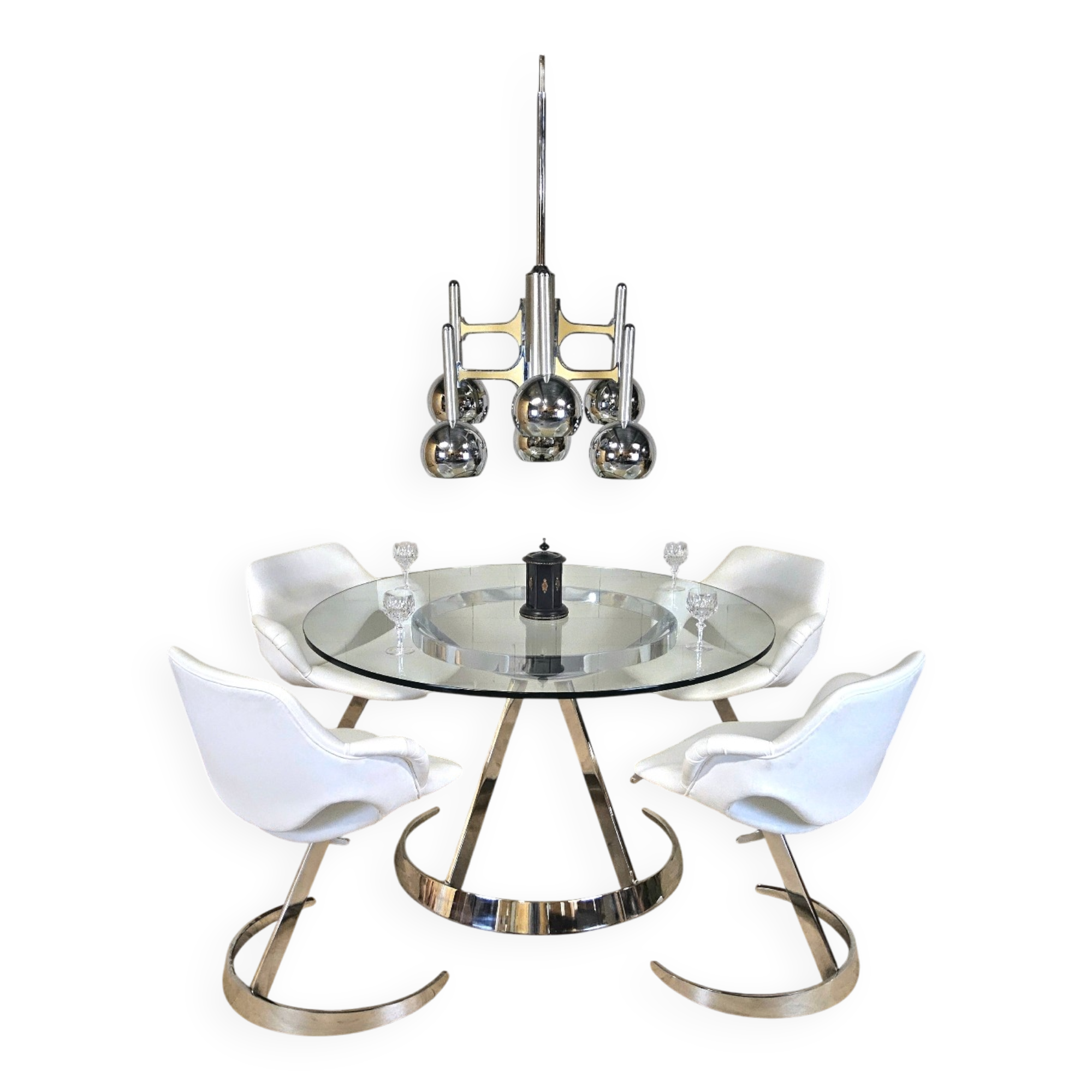Vintage Chrome French design dining room set Boris Tabacoff 1970s