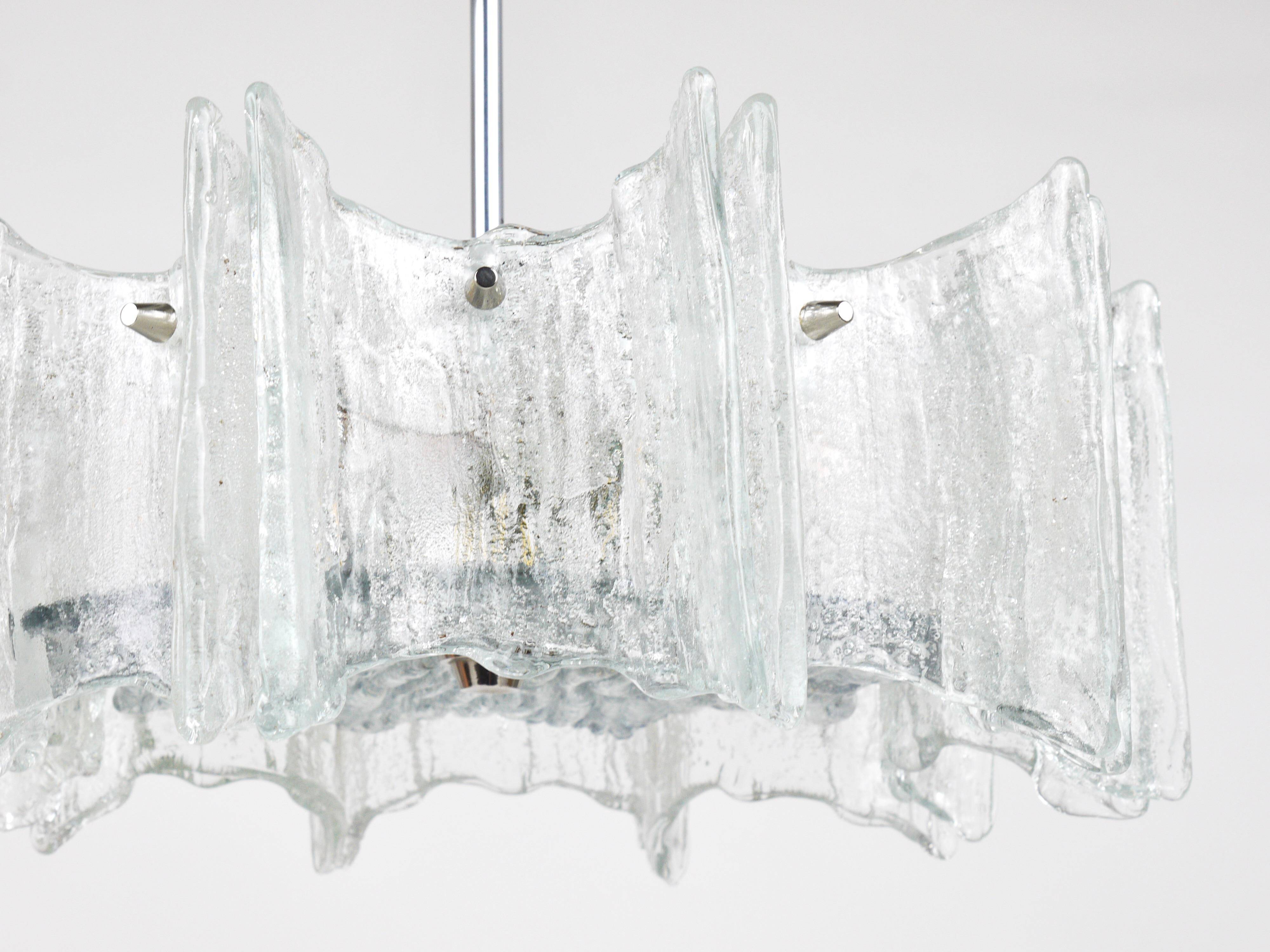 Frosted glass star chandelier J.T. Kalmar Vienna, Austria, 1960s