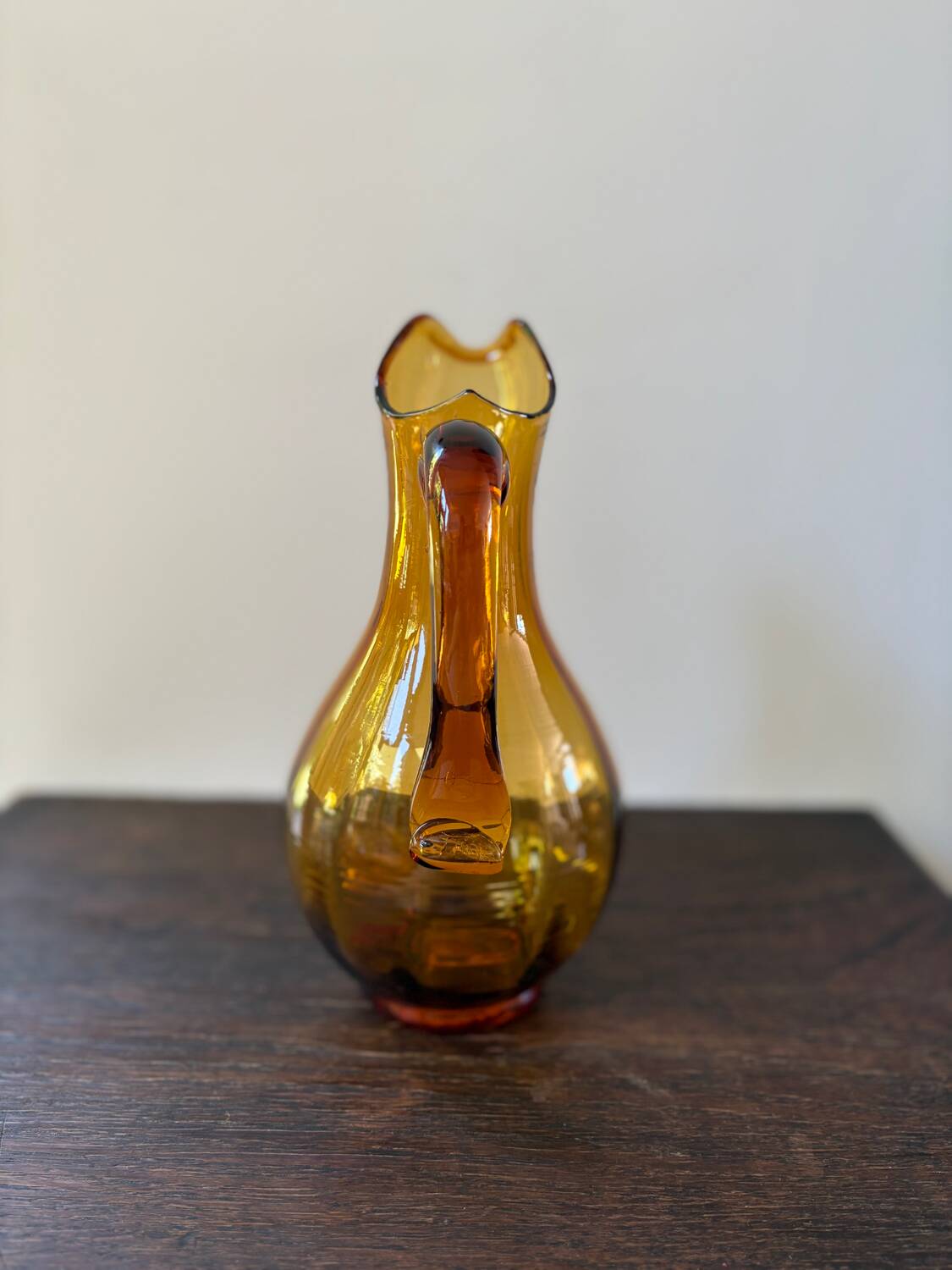 Vintage orange mouth-blown glass pitcher