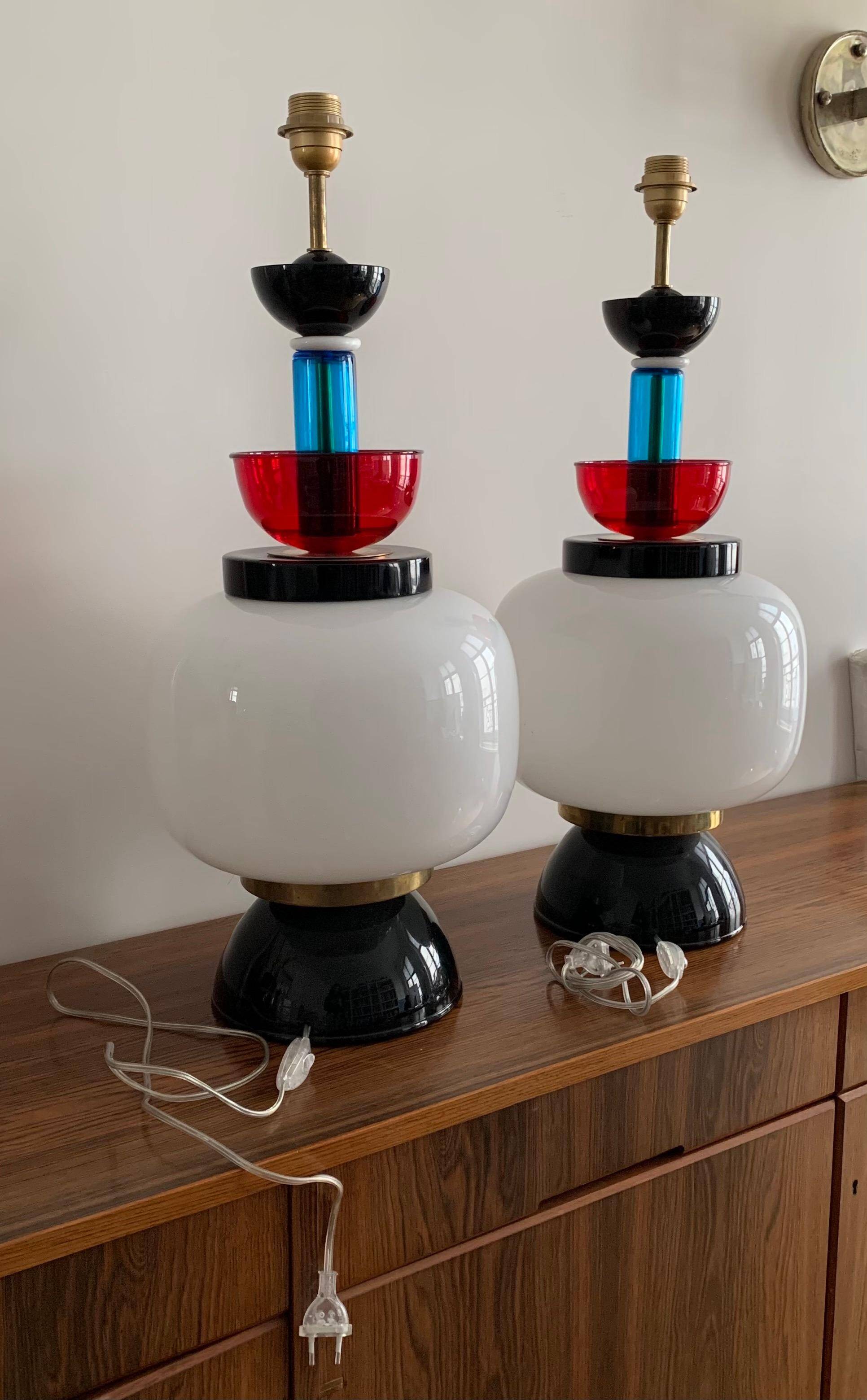 XXL table lamps in the style of Ettore Sottsass, made of Murano glass, Italy, 1970.