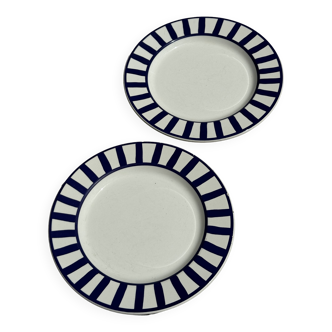 Lot 2 assiettes rayées bleues Ceramica Quadrifoglio Italy