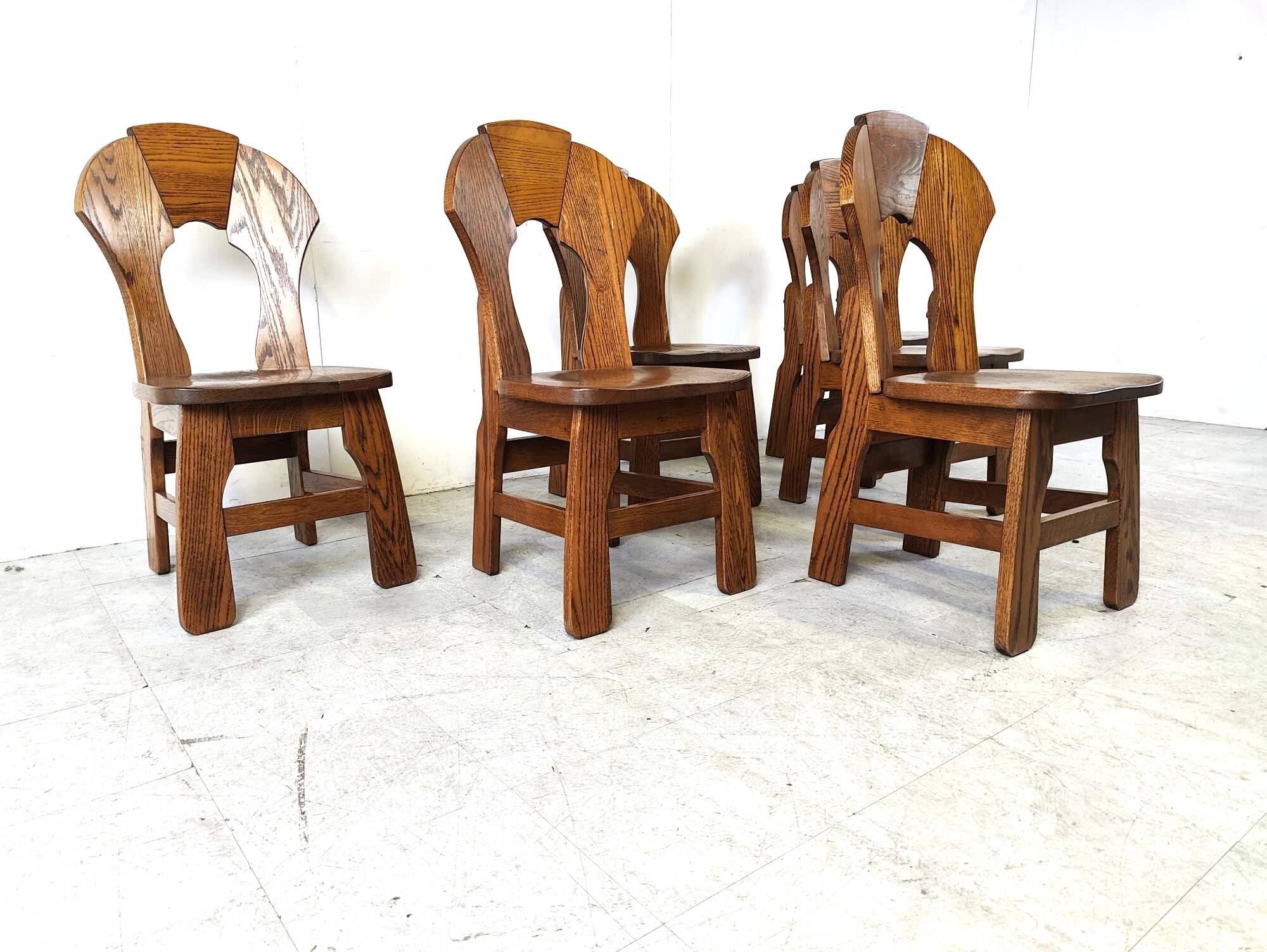 Vintage brutalist dining chairs, set of 6 - 1960s
