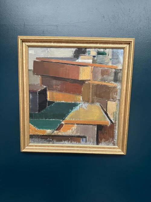 Swedish Oil on Canvas – “Cubist Rooftops” by Gustav Adolf Johansson