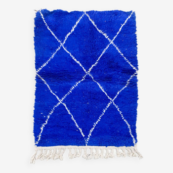 Moroccan Berber carpet Beni Ouarain majorelle blue with ecru diamonds 1.47x1.05m