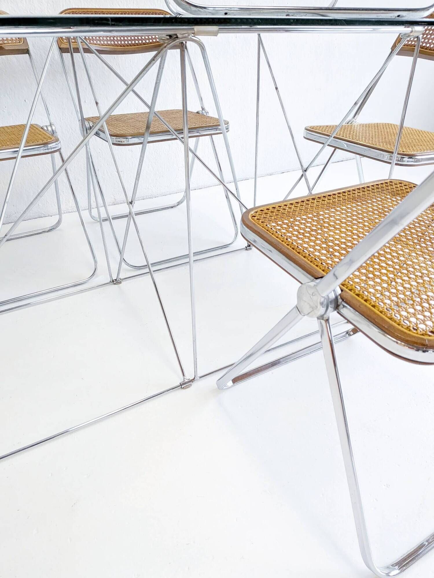 Foldable steel & glass dining table by Max Sauze 1970s