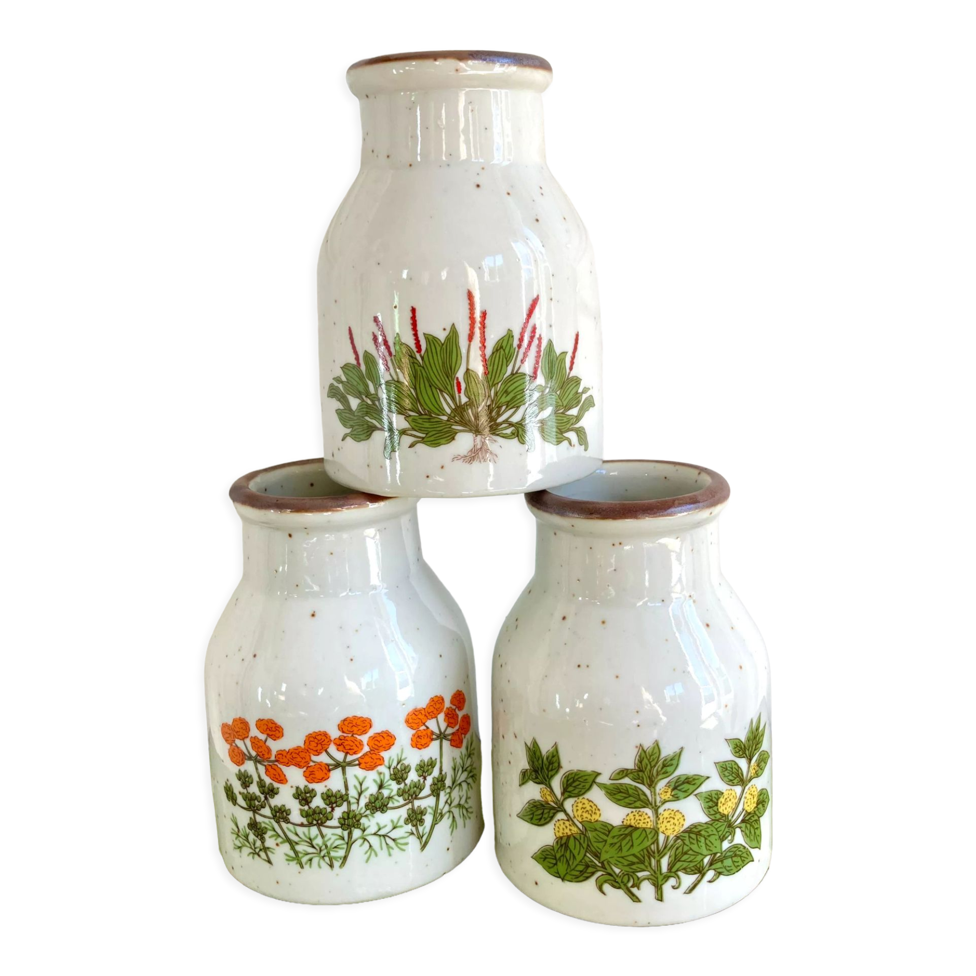Vases en grès décor herbier