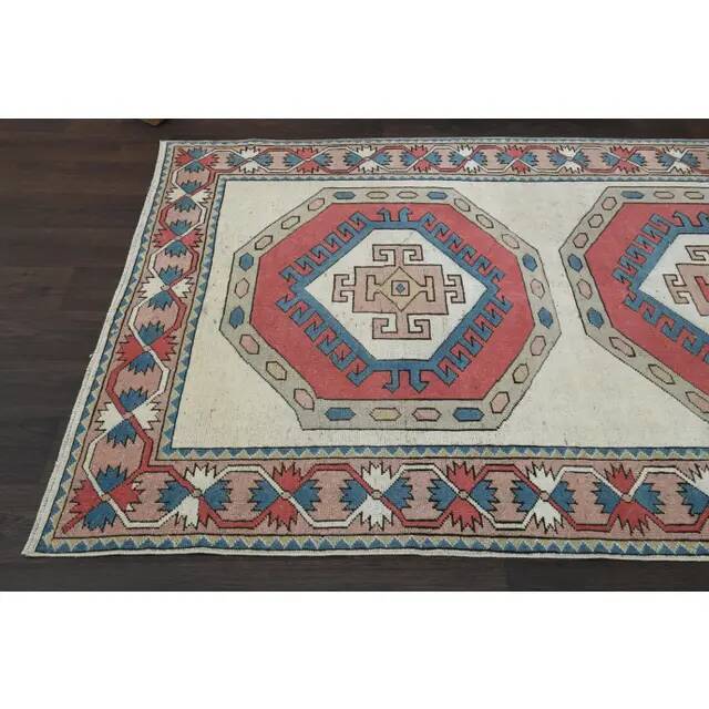 Vintage Turkish Oushak Handmade Wool Cotton Red Area Rug 150x218