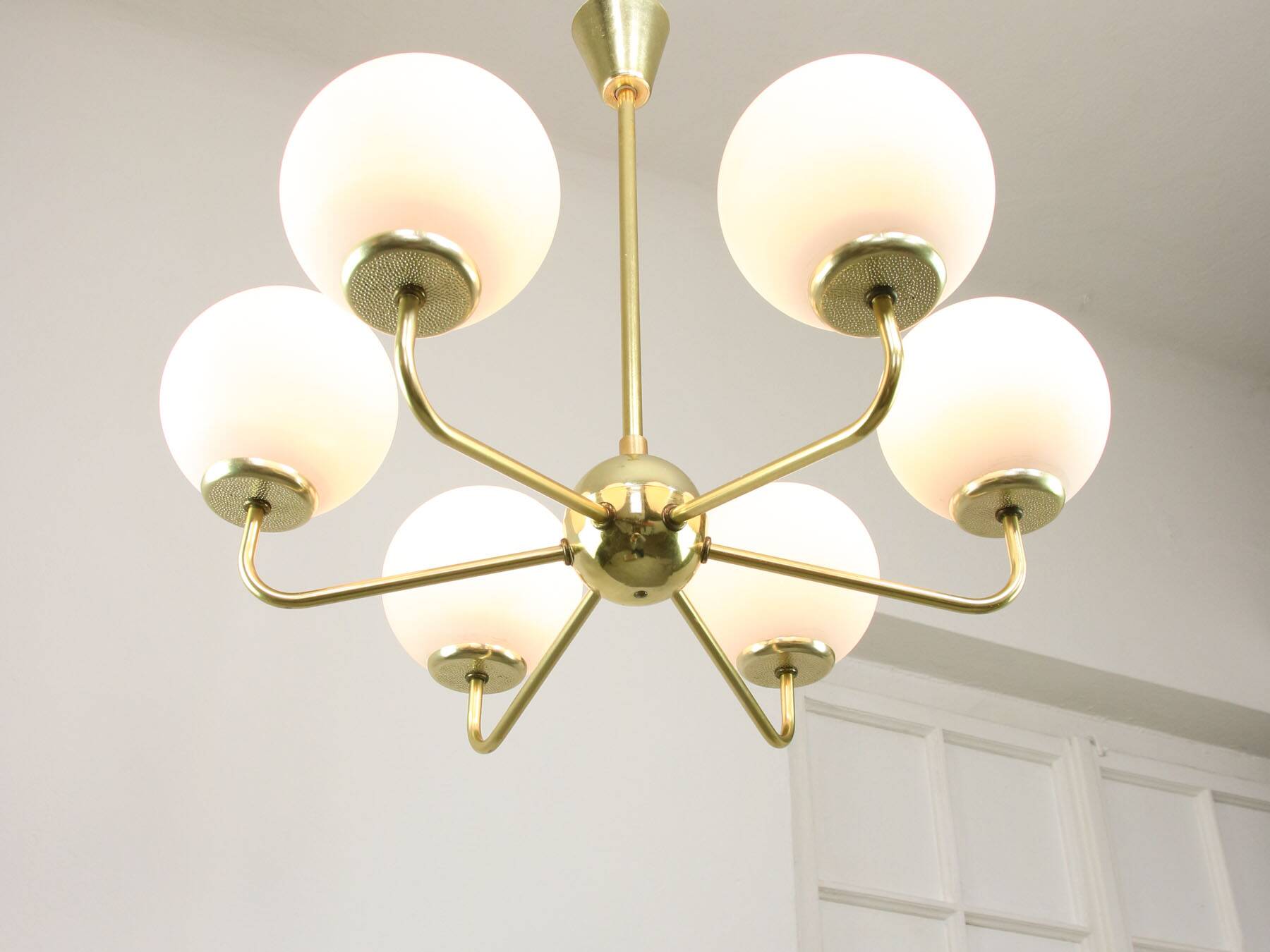 Mid-century Upward Sputnik Golden Chandelier, 60s
