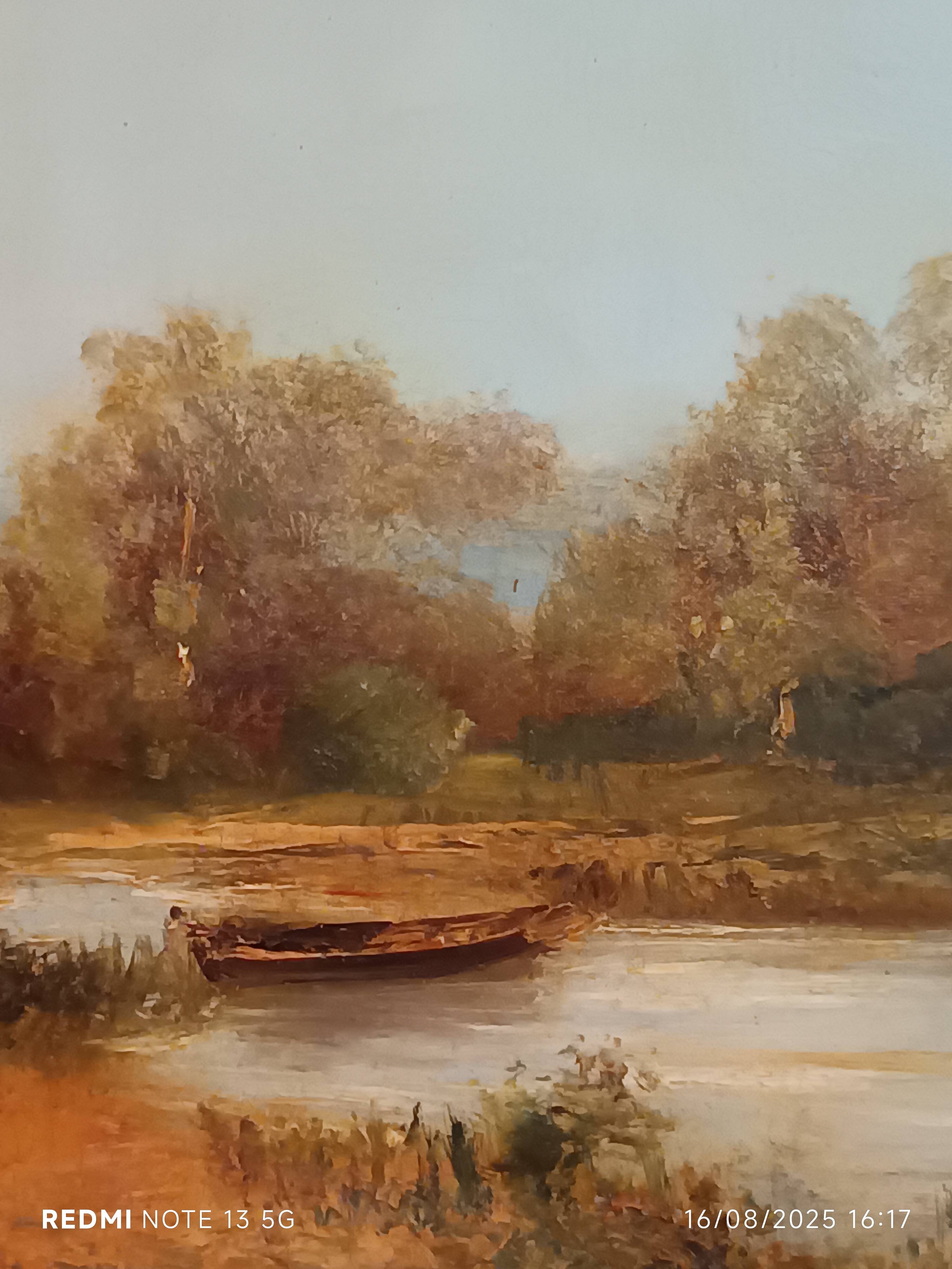 large oil on canvas signed Alfred Godchaux 19th century riverside