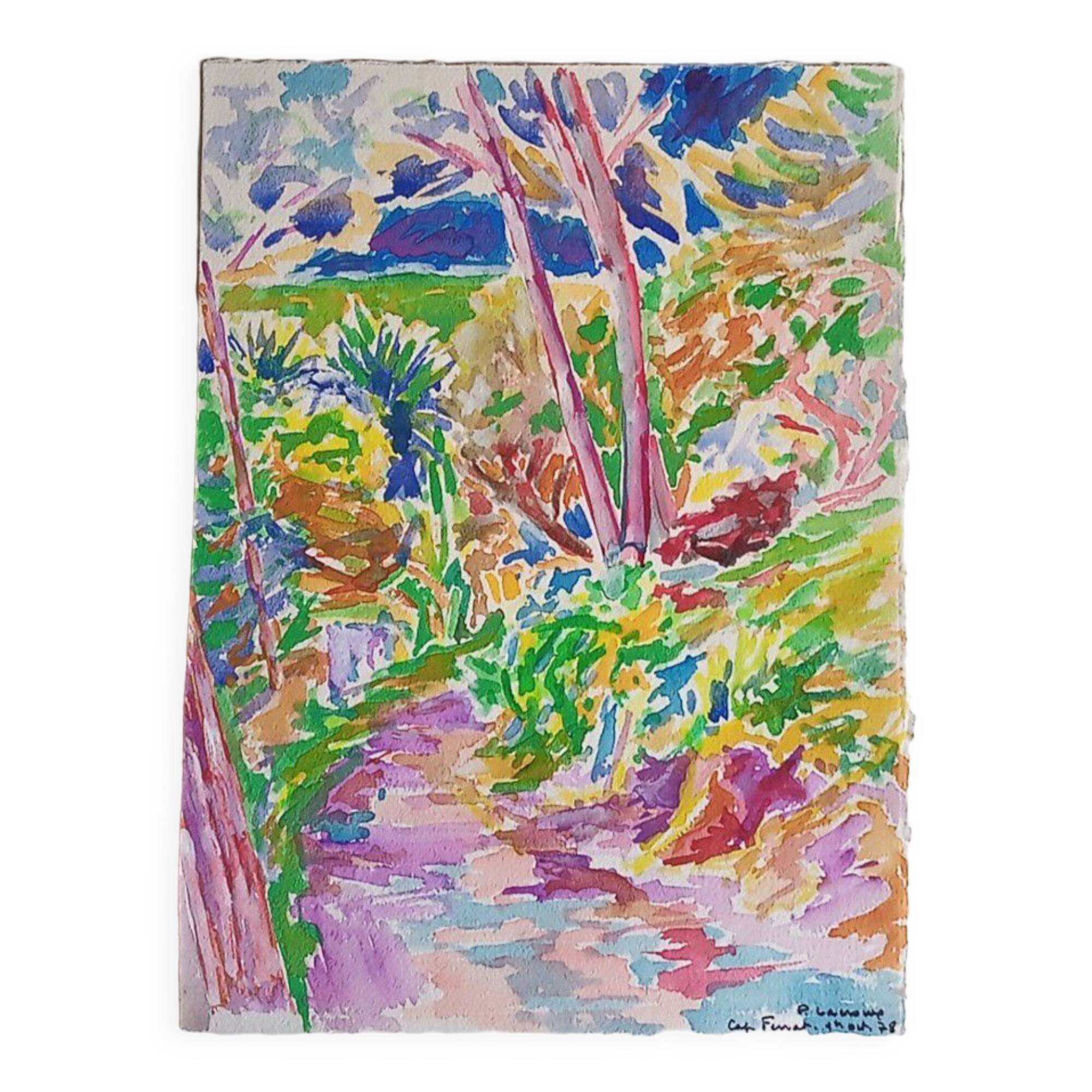 Pierre Lacroux (1909-1993) Gouache - 38,5 x 28,5cm - cap ferrat August 78