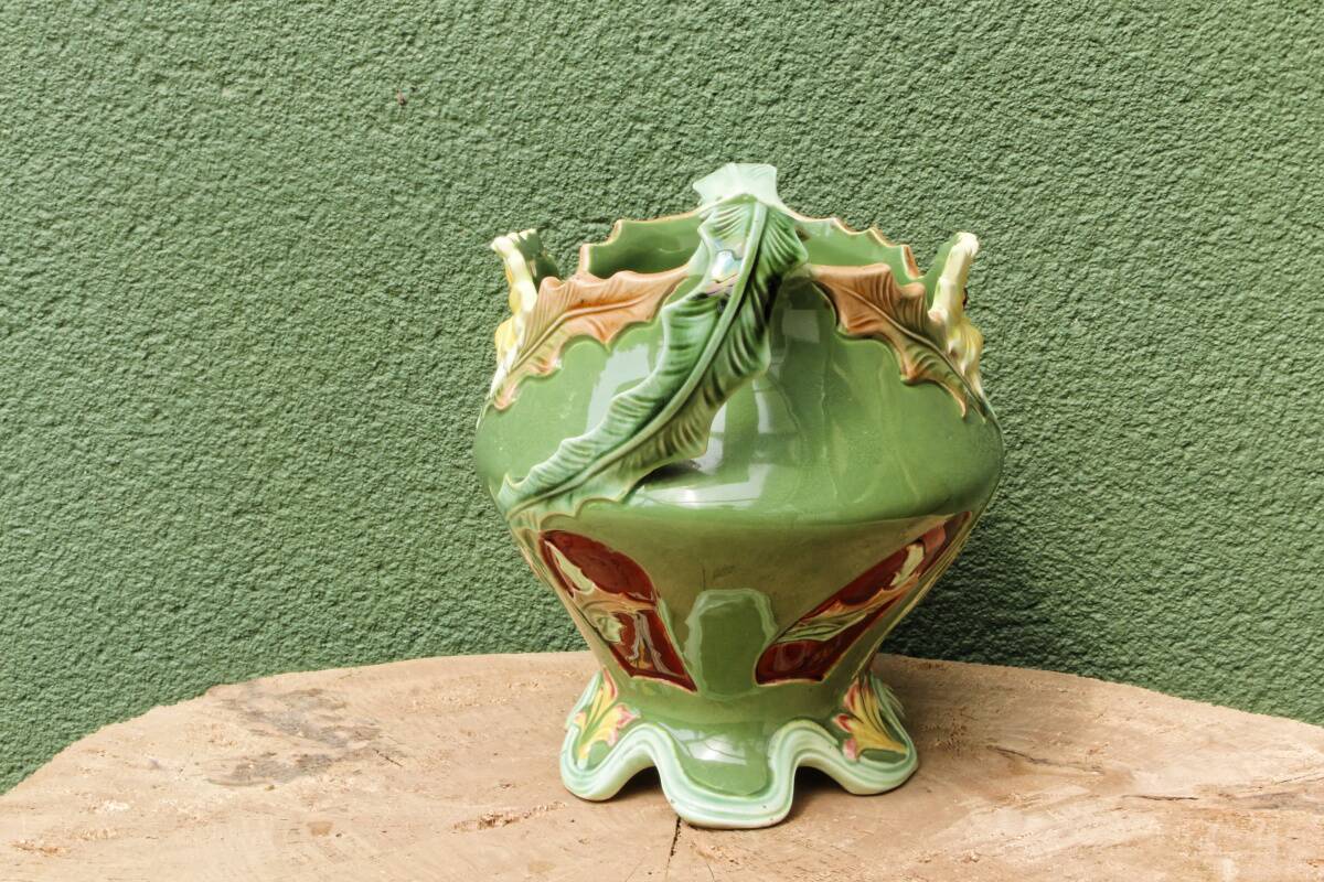 Art Nouveau slip planter with thistles
