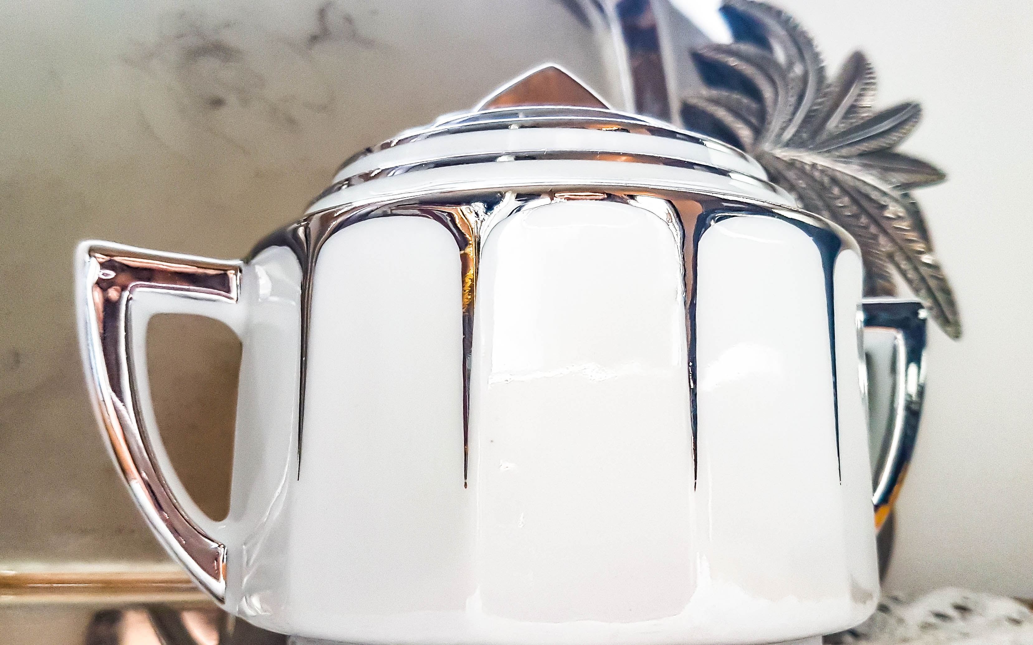 LIMOGES White and Silver Art Deco Style Coffee Service