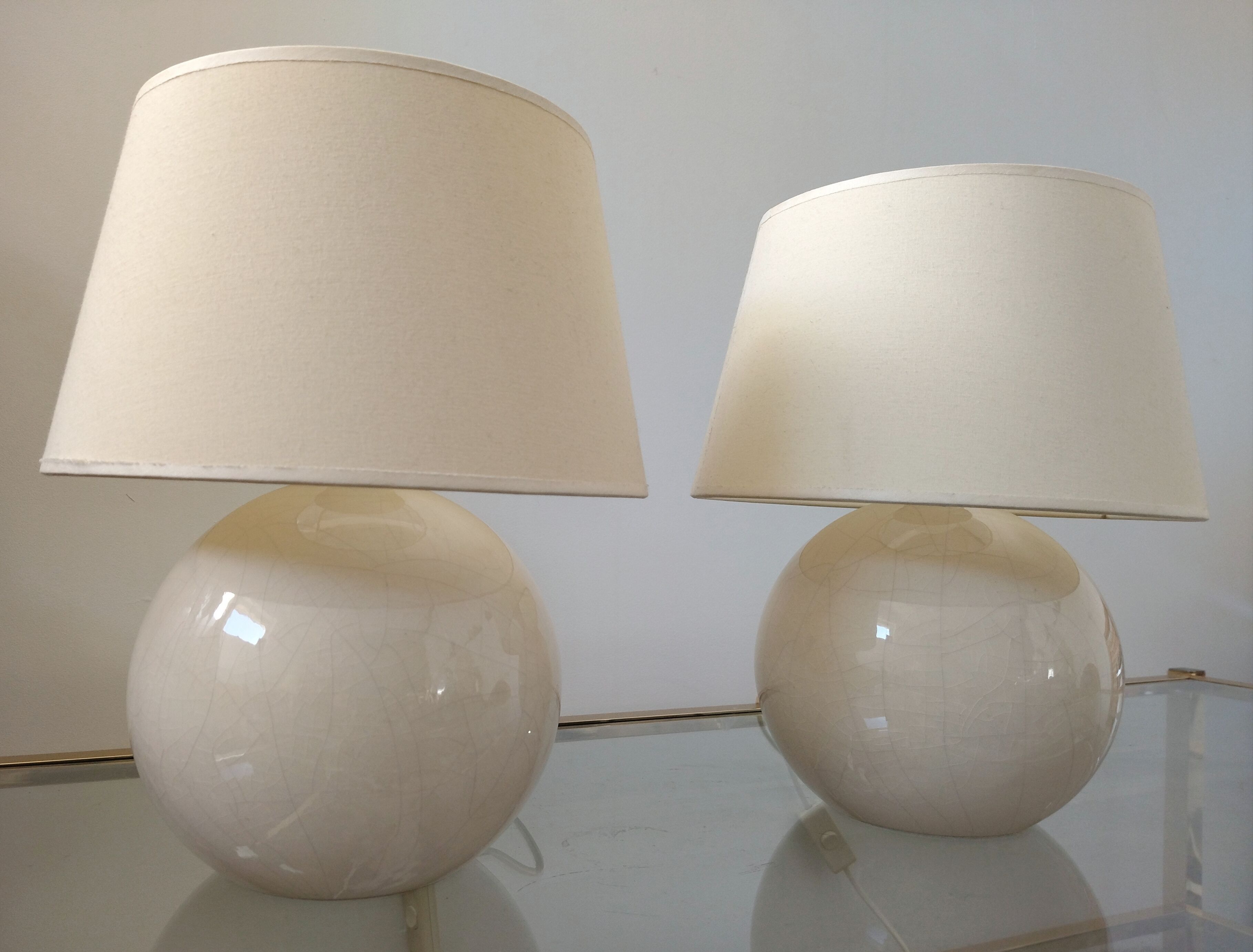 Pair of cracked white Kostka lamps
