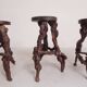 Set of 3 vintage wooden vine bar stools, 1960s