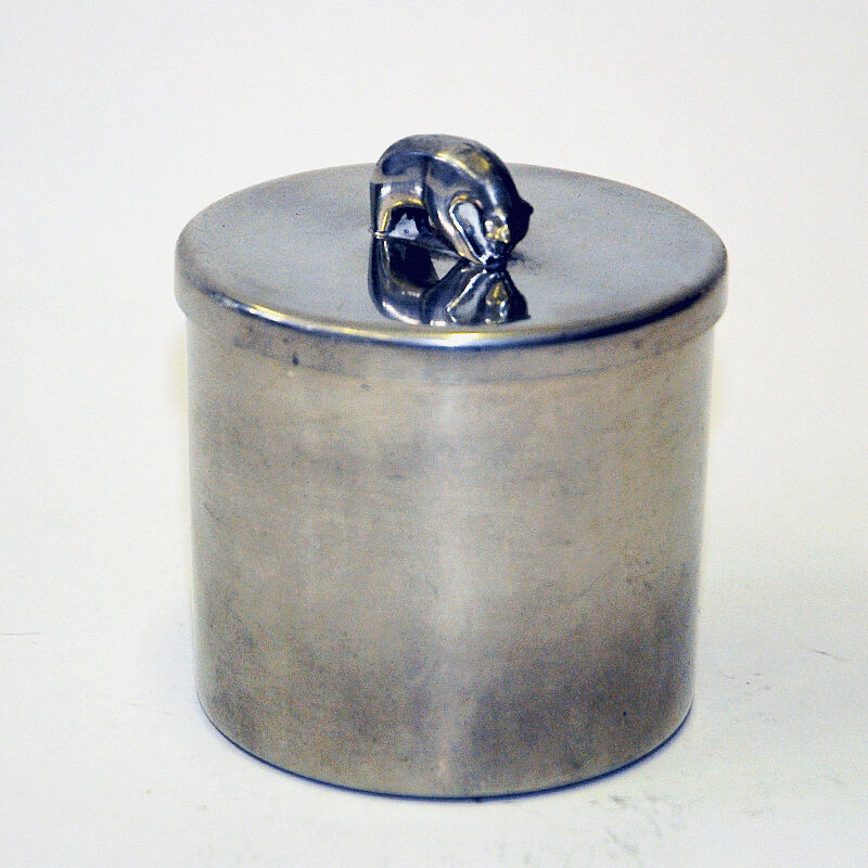 Norwegian Pewter lid box with bear knob by PA Lie, Oslo 1950s