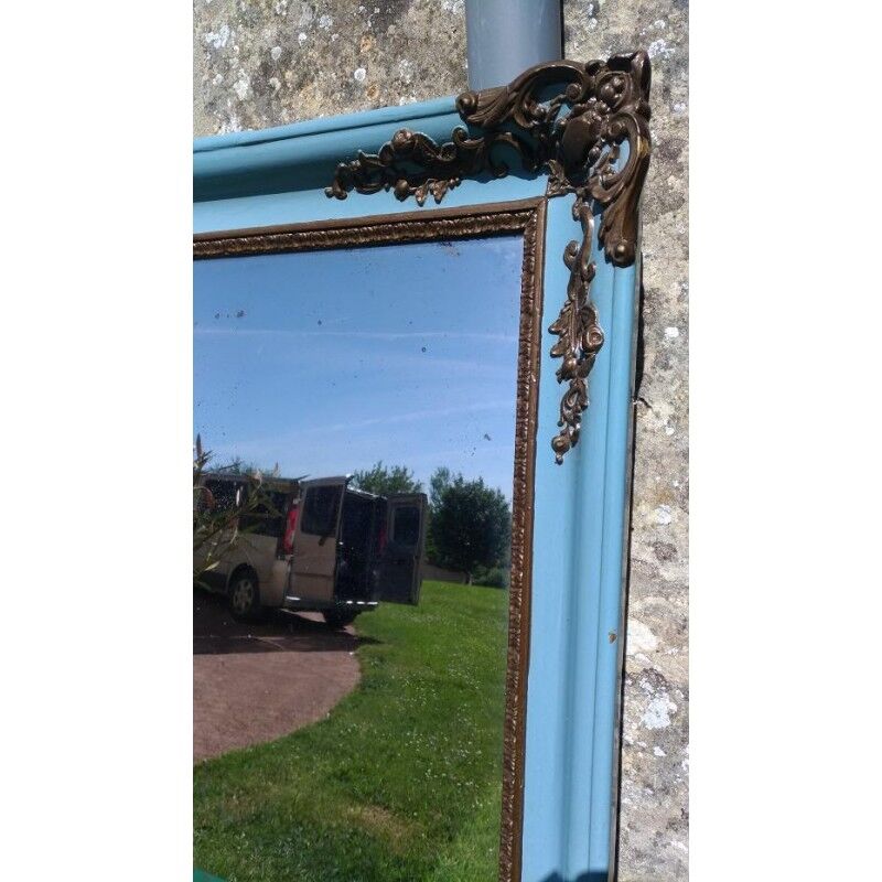 Former mirror frame painted blue and old gold 98cmx82cm