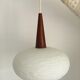 Vintage opaline and teak pendant lamp by Louis Kalff for Philips 1960