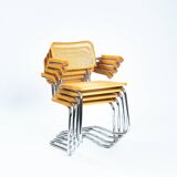 4 Bauhaus wicker chairs, in the style of Marcel Breuer, stackable