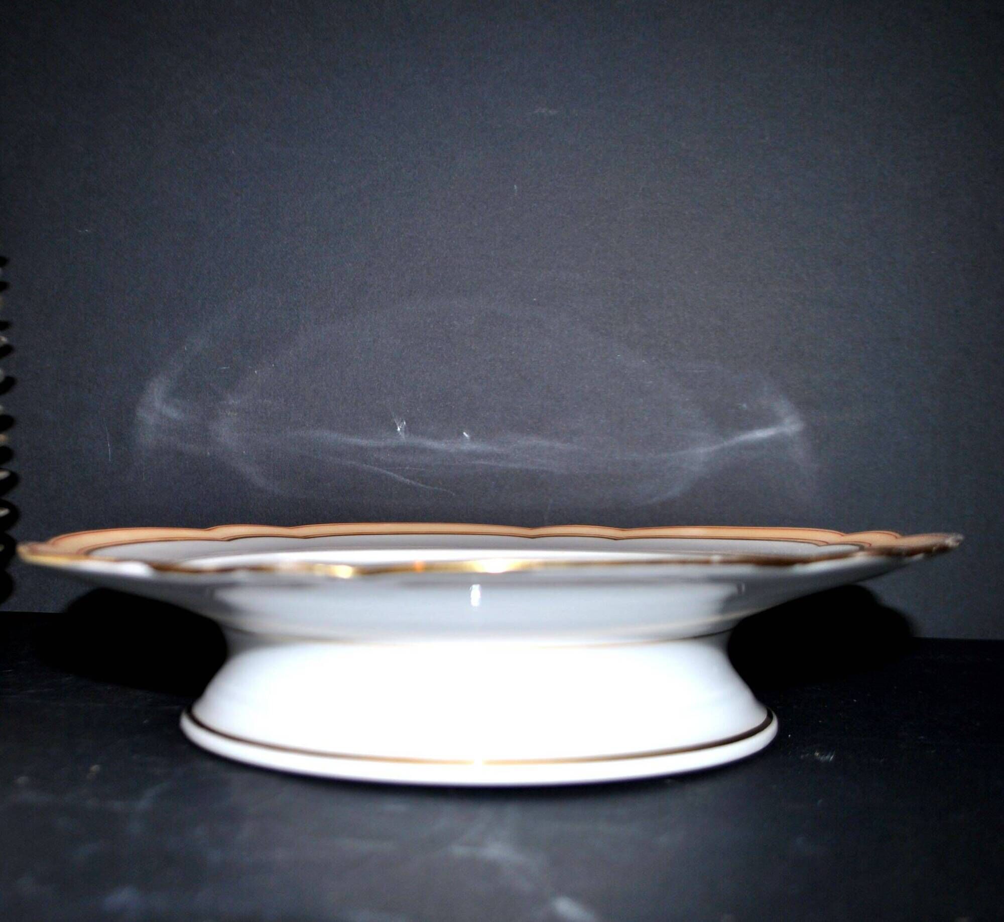 Paris porcelain set of 12 plates, dish and sauce boat, antique tableware with monogram BA.