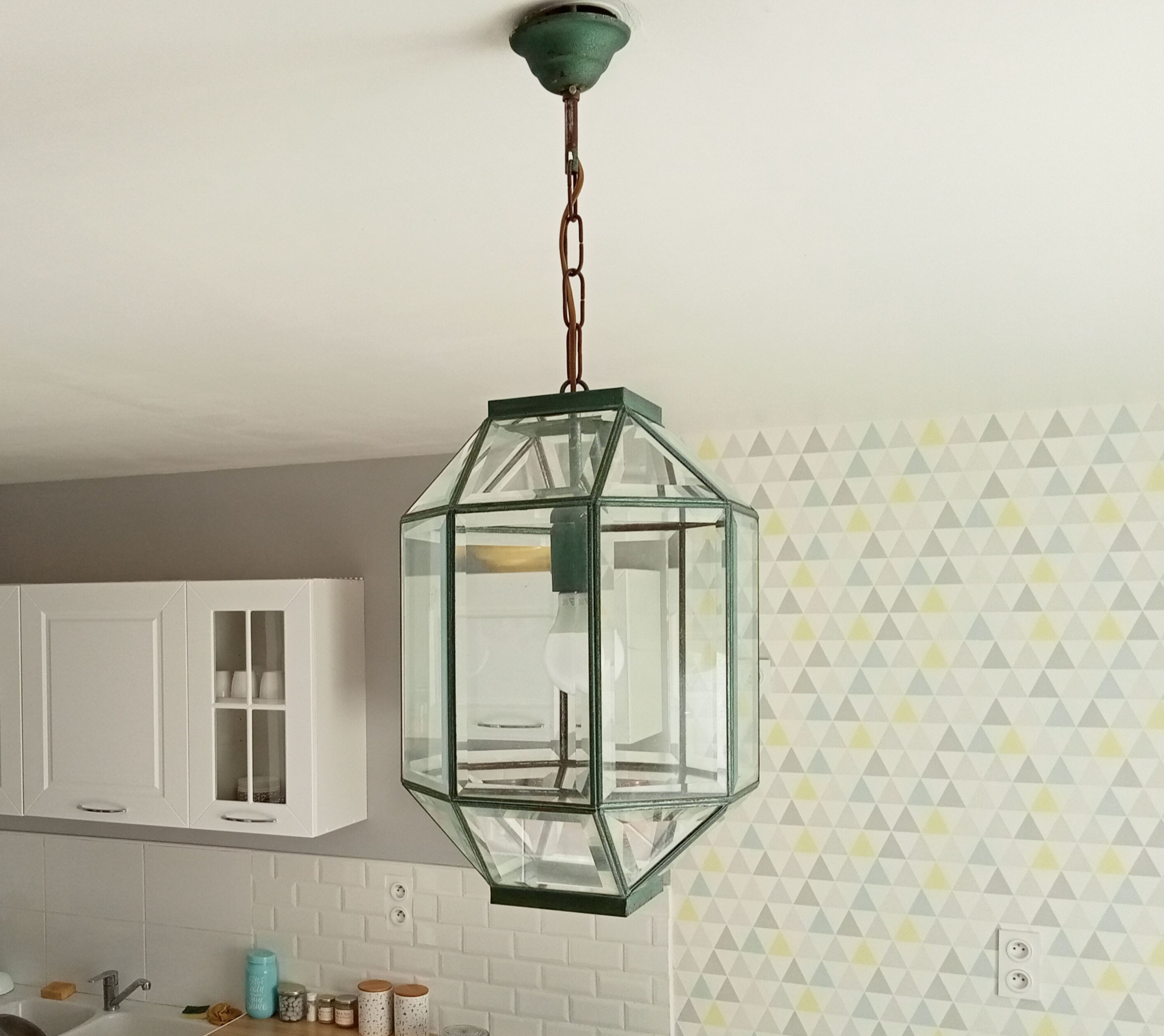 Vintage geometric pendant lamp 50s