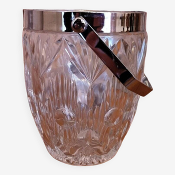 Heavy Cut Glass French Vintage Ice Bucket With Silver Metal Carry Handle 4507