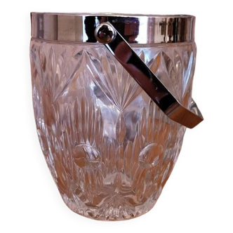 Heavy Cut Glass French Vintage Ice Bucket With Silver Metal Carry Handle 4507