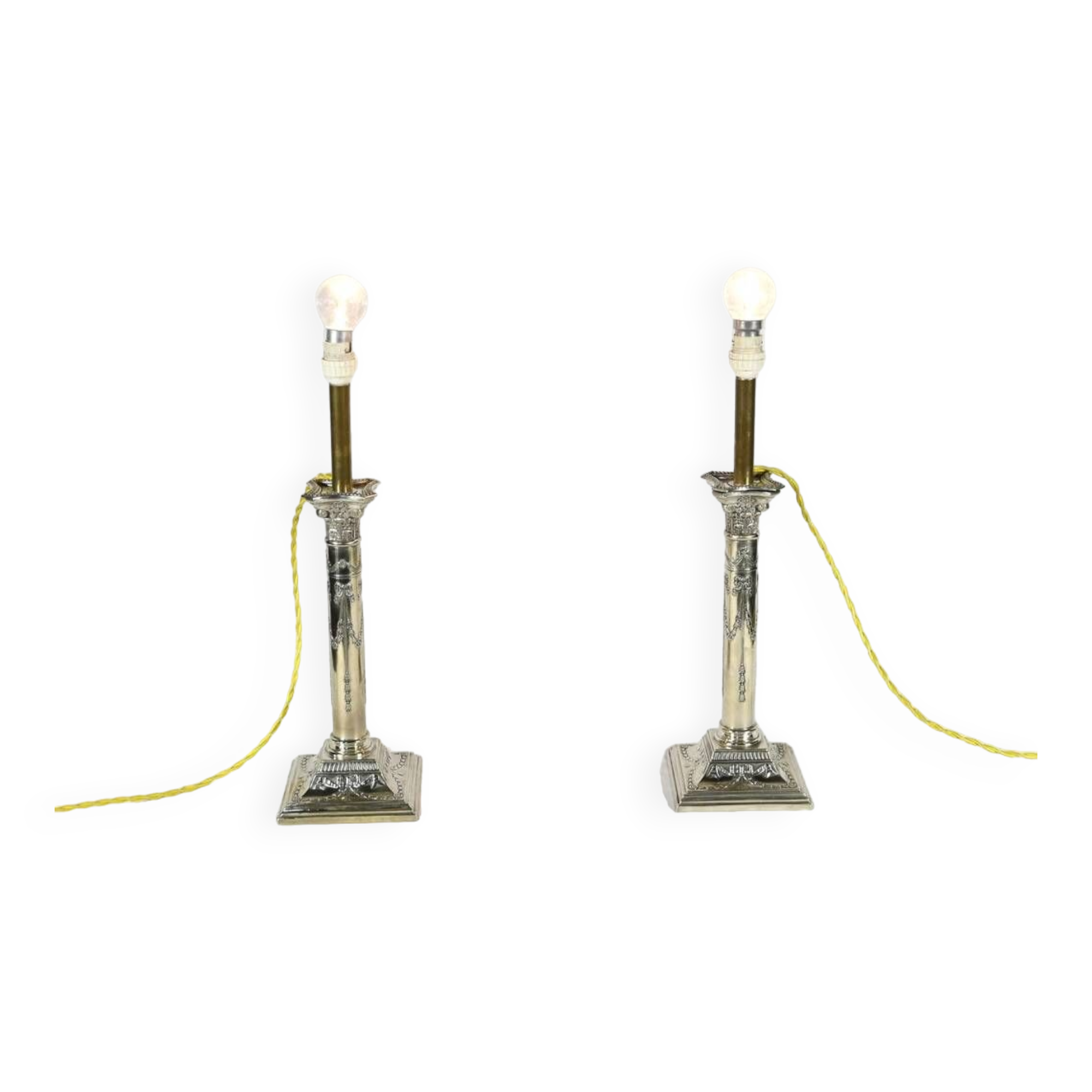 Pair of Electrified Torches in Silver Metal – Mid-19th Century