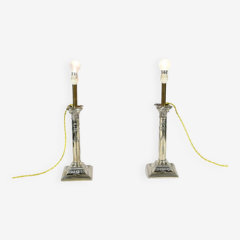 Pair of Electrified Torches in Silver Metal – Mid-19th Century