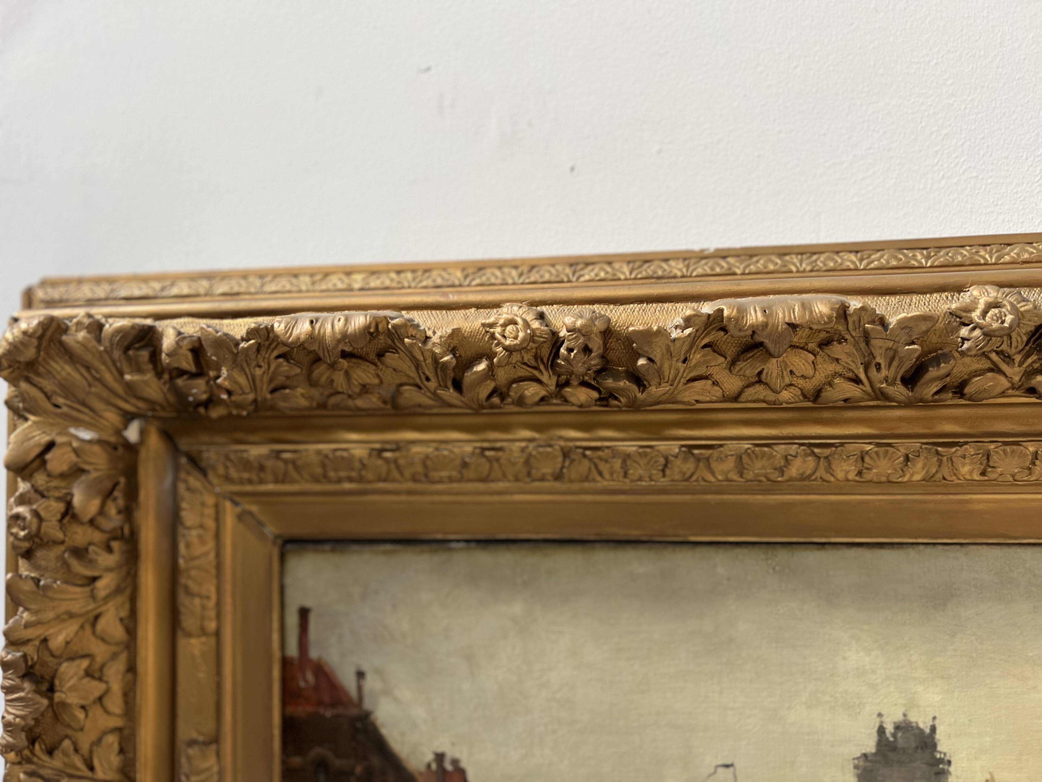 Oil on canvas "View of the city on the canal" by Franck BOGGS 19th century