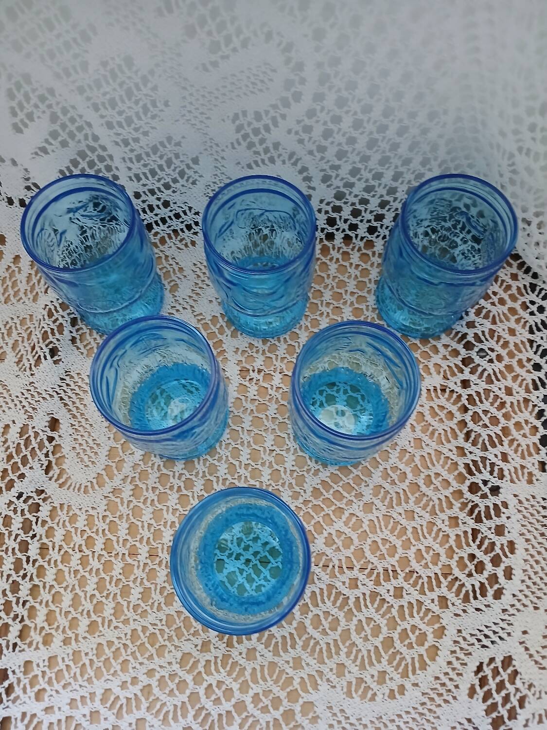 6 antique blue glass glasses