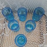 6 antique blue glass glasses