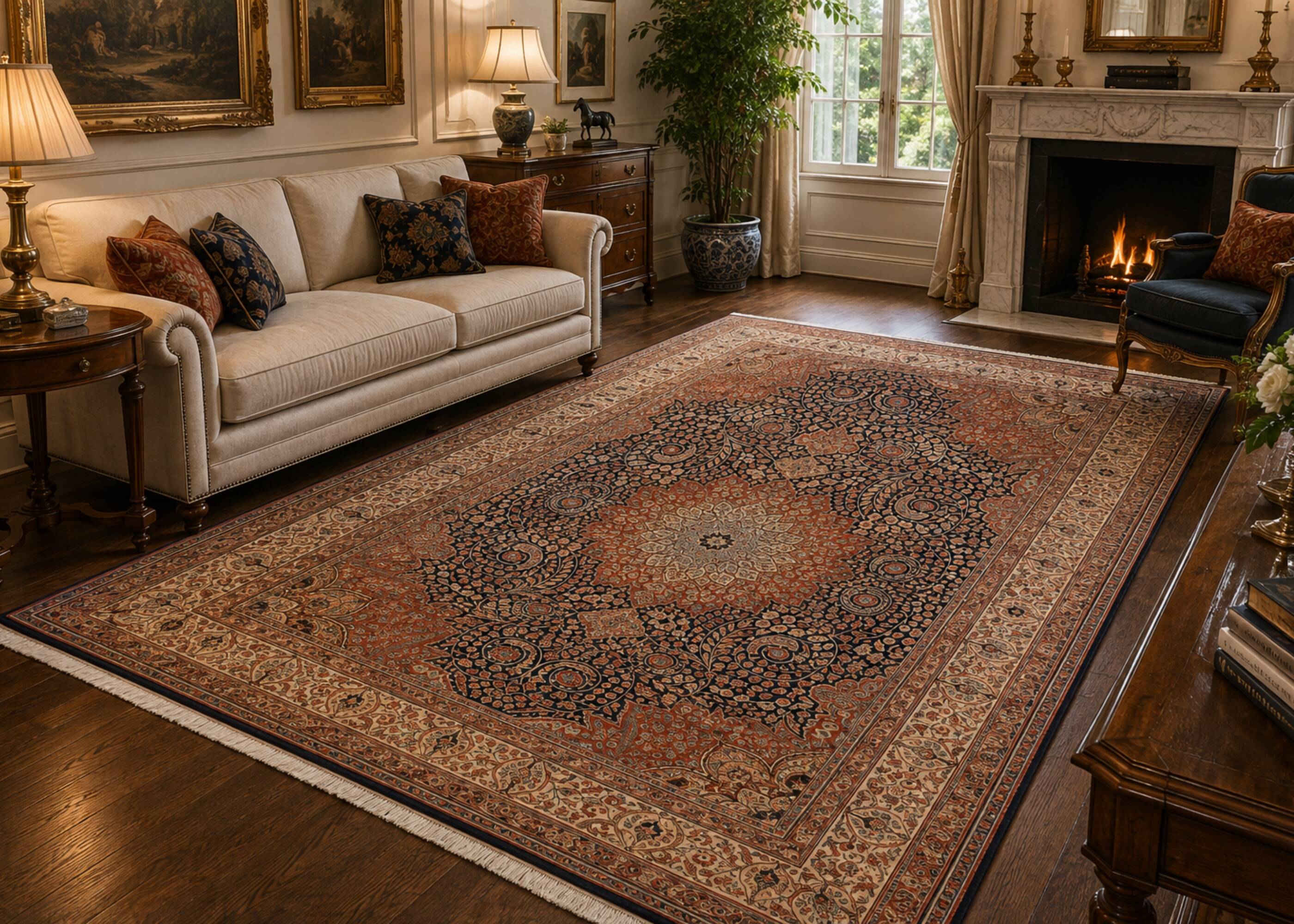 Large Handmade Turkish Wool Rug, 230 x 340 cm – Luxury Floral Rug Hand-Knotted
