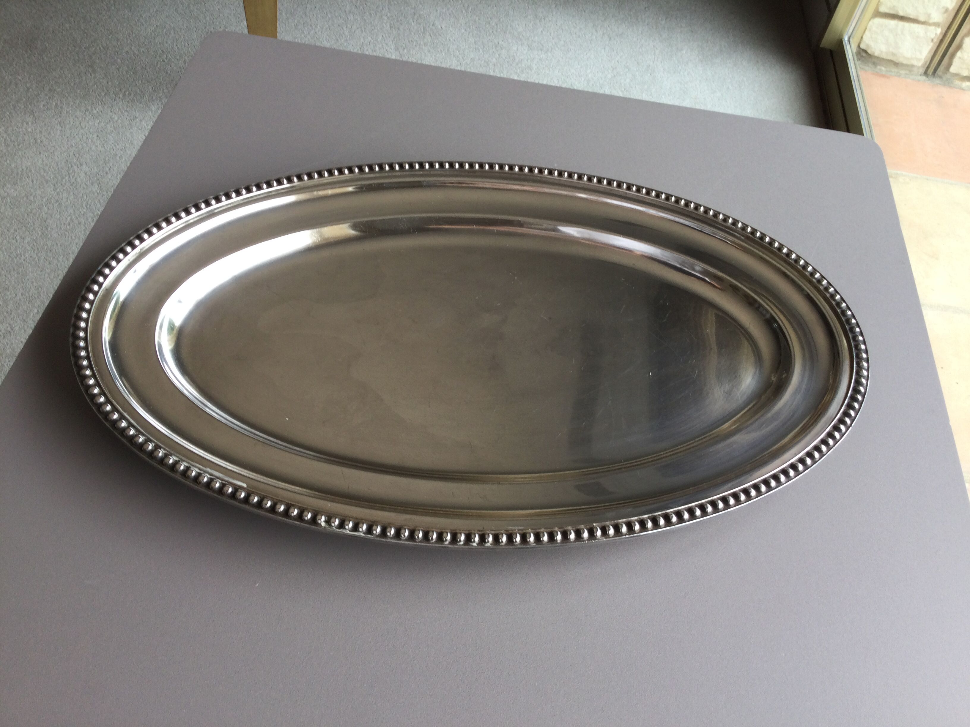 Silver metal oval dish