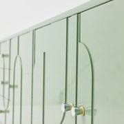 1970s Vintage Sideboard, Pastel Green, Relief, High-Gloss Finish, Chrome