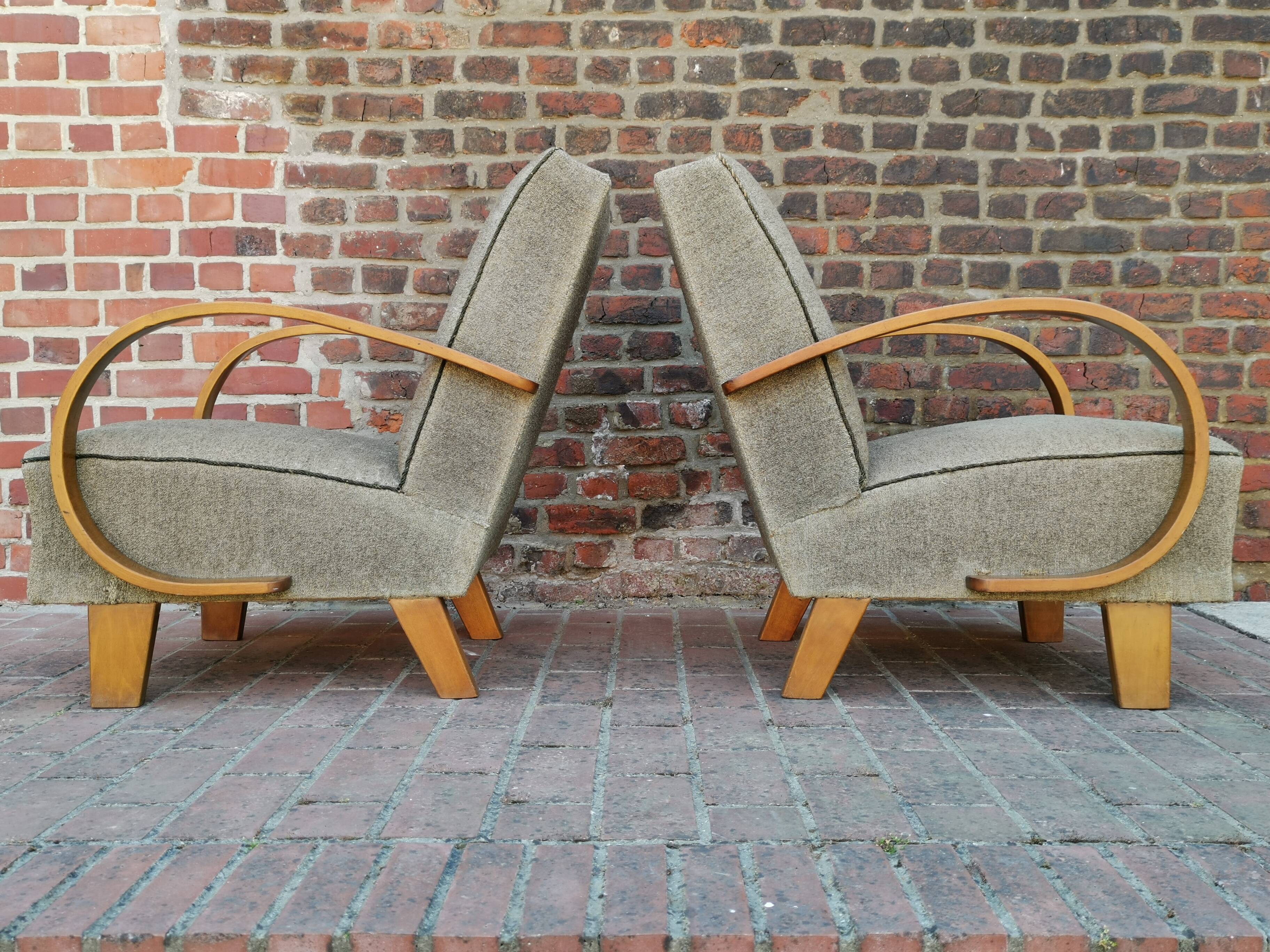 Pair of armchairs by Jindrich Halabala for Thonet 1950. Art deco