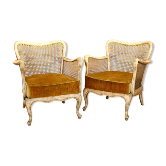 Pair of caned Louis XV style chairs