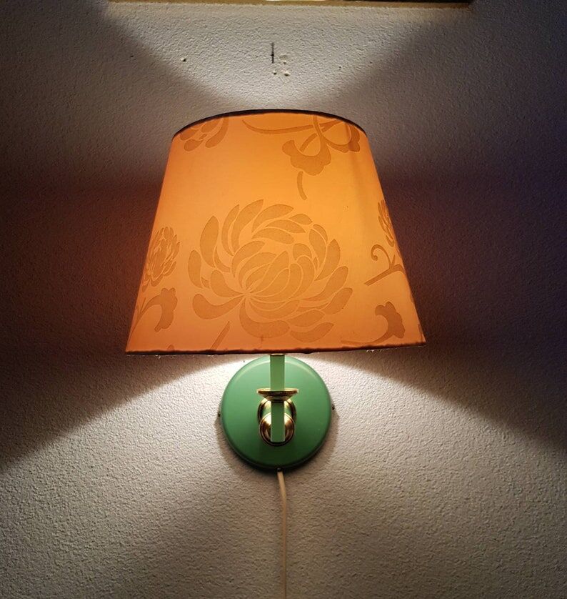 Metal wall lamp with fabric lampshade 1980