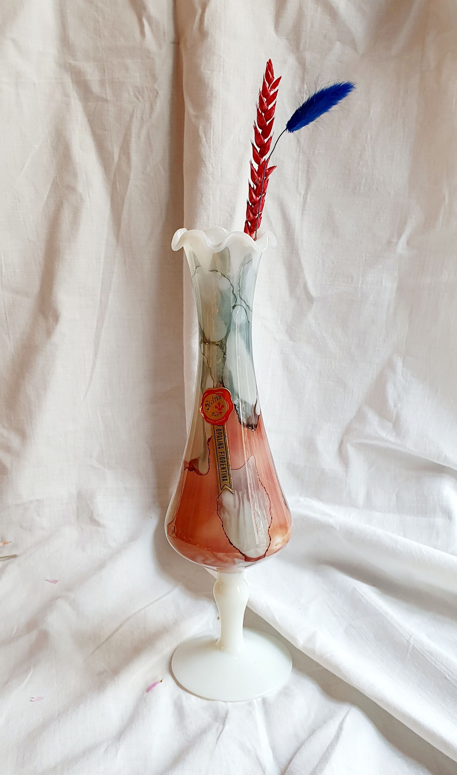 Opaline vase Florentine Stelvia marbled pink