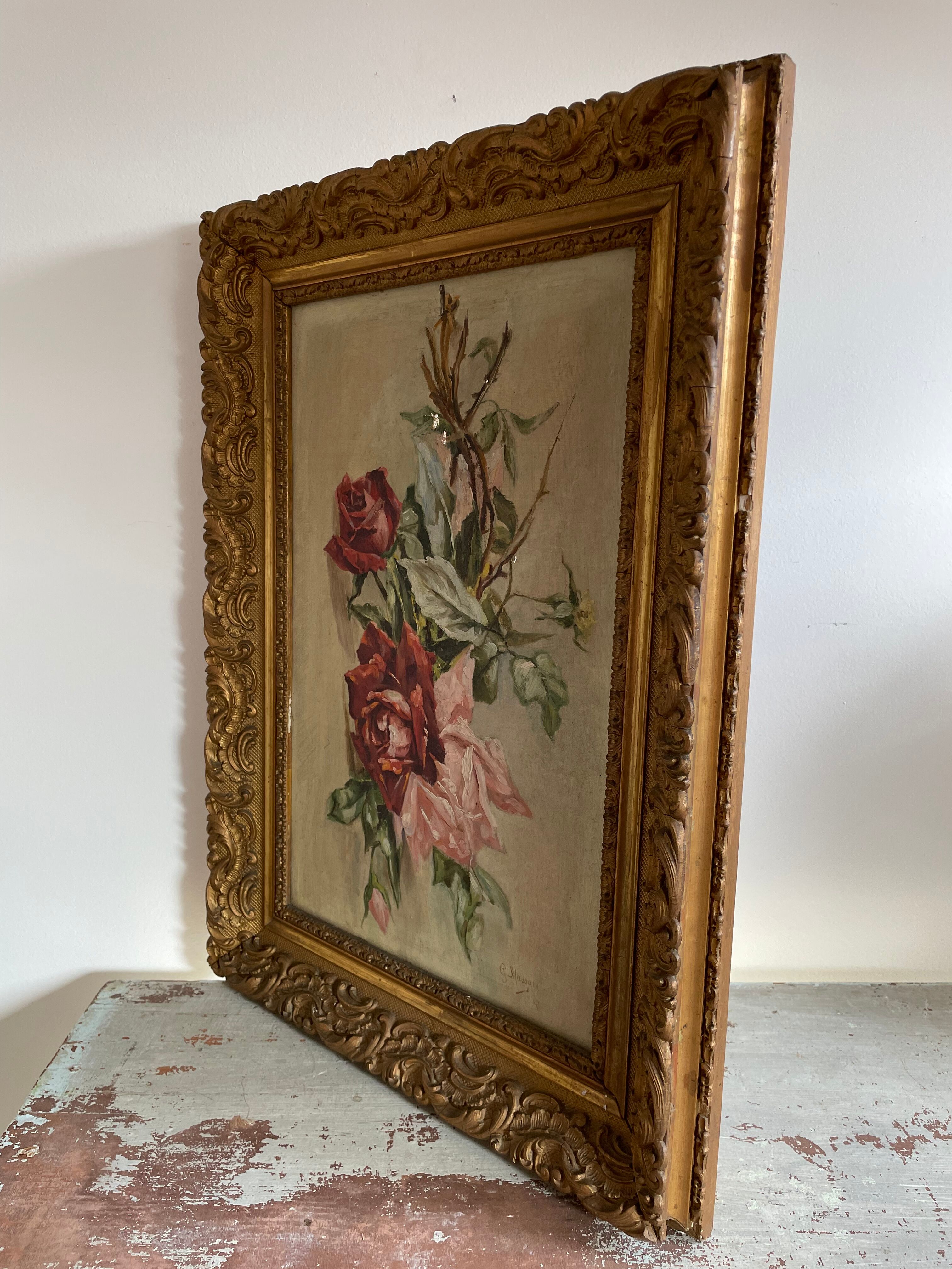 Old painting, still life with roses (late nineteenth)