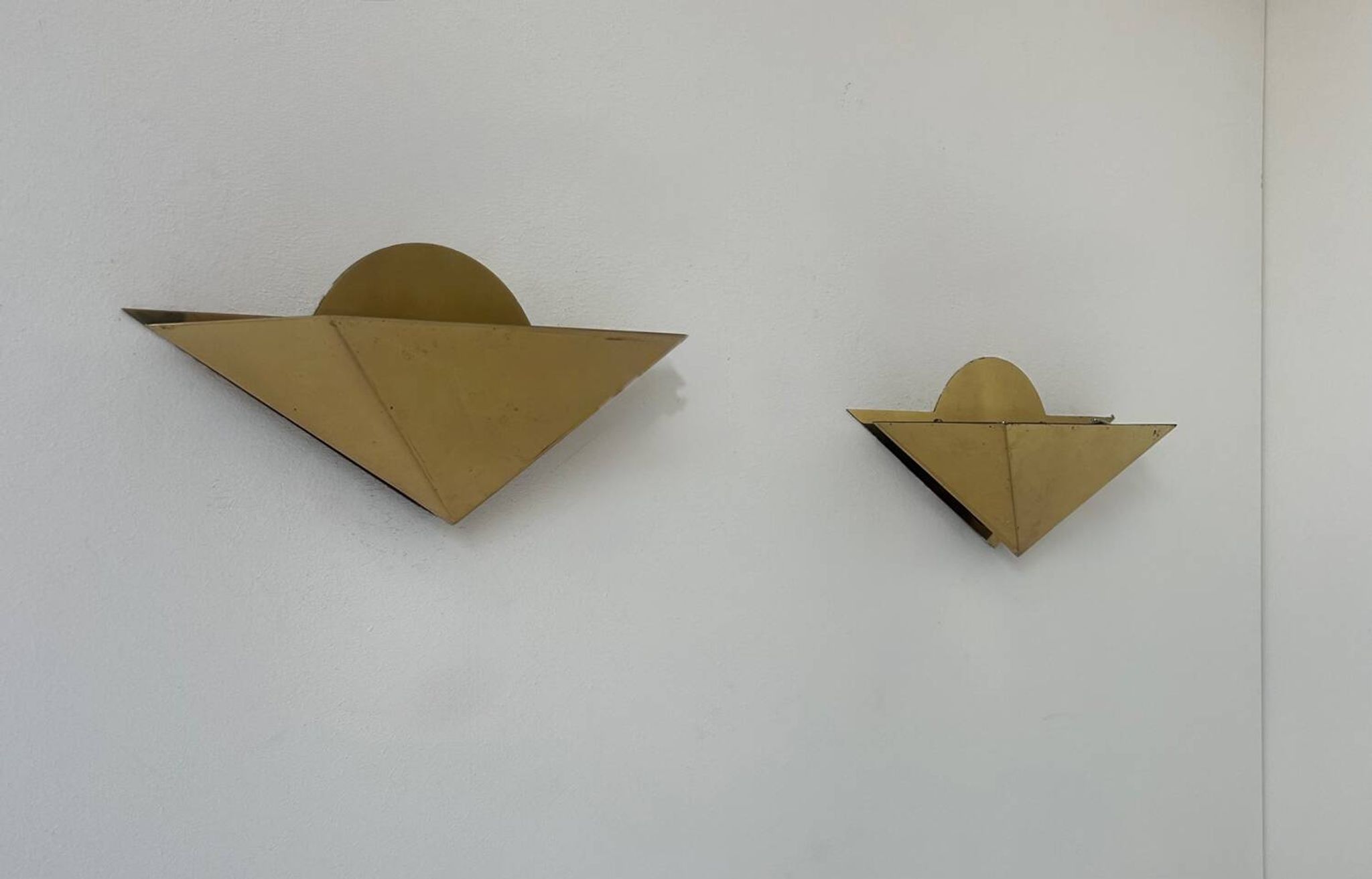 Pair of vintage geometric sconces, brass, France 1970
