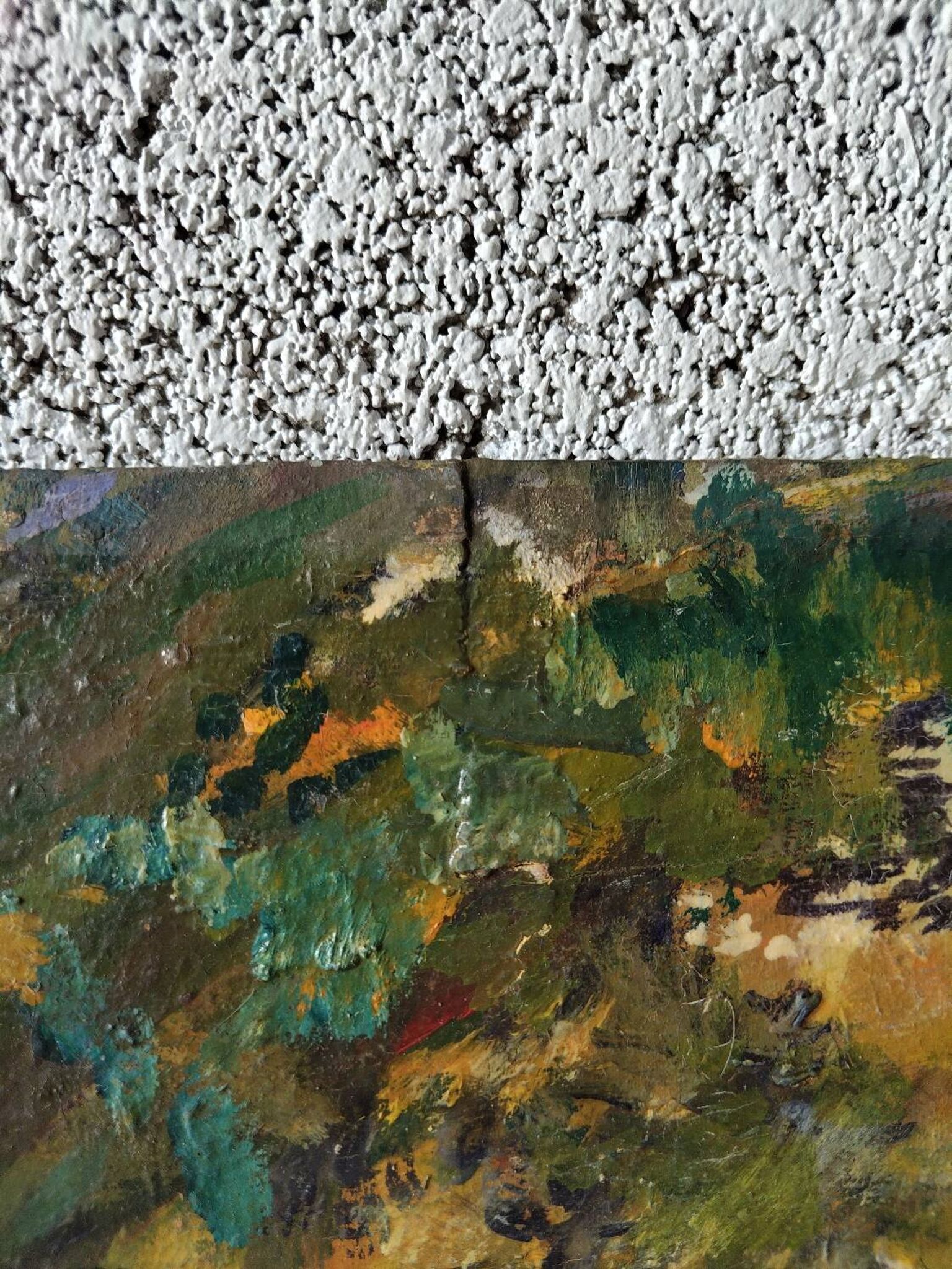 Old impressionist painting landscape river oil on wood signed