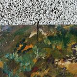 Old impressionist painting landscape river oil on wood signed