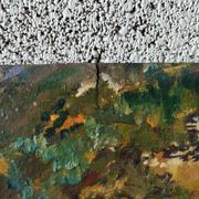 Old impressionist painting landscape river oil on wood signed