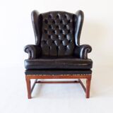 Chesterfield high back leather armchair black from the 1960s