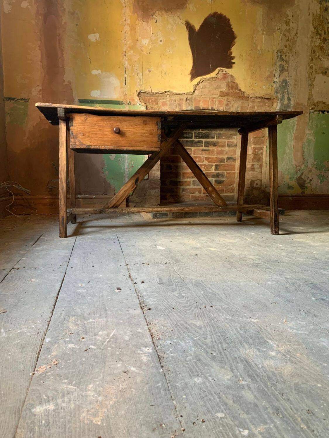 19th Century Continental Primitive Vernacular Kitchen Prep Table with Drawe