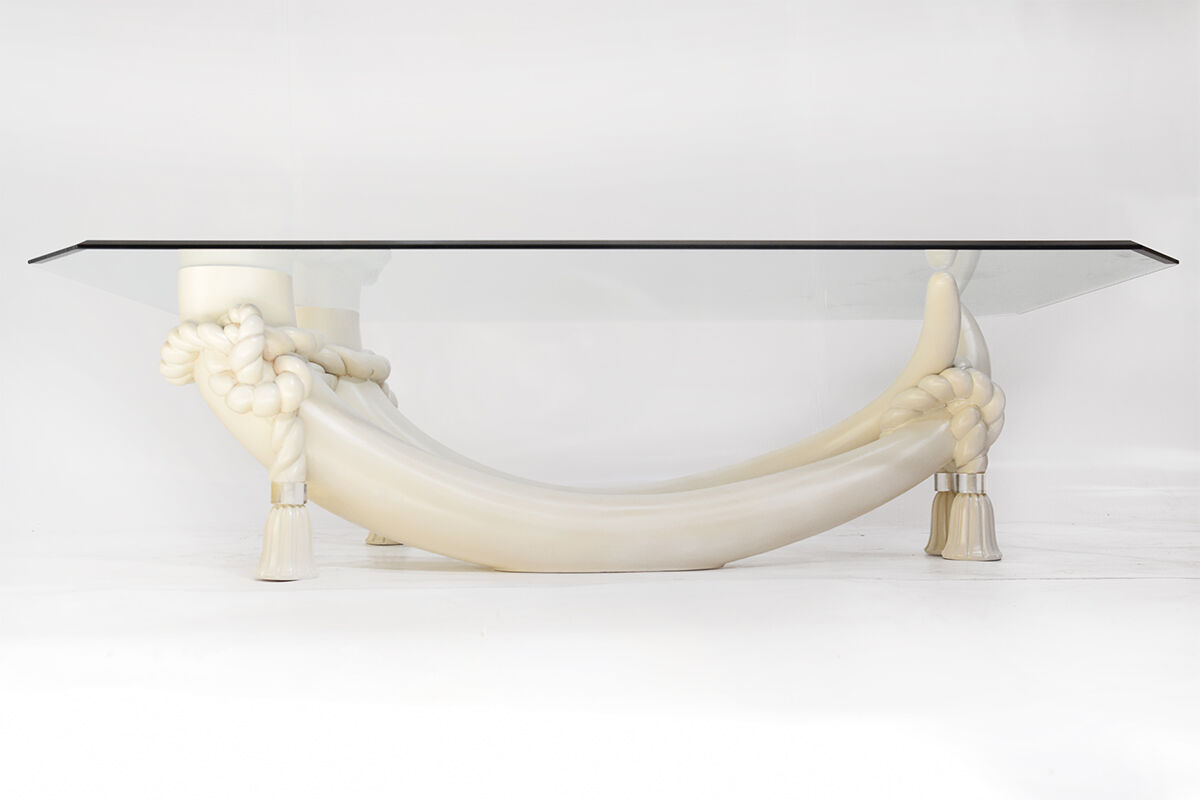 Hollywood regency style faux tusk coffee table, 1980s