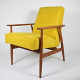 Original vintage armchair "FOX", designer Henry Lis, 1970s, fully restored, yellow