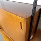 Modulair Omnia wandsysteem, Hilker, teak en zwart staal met legplanken