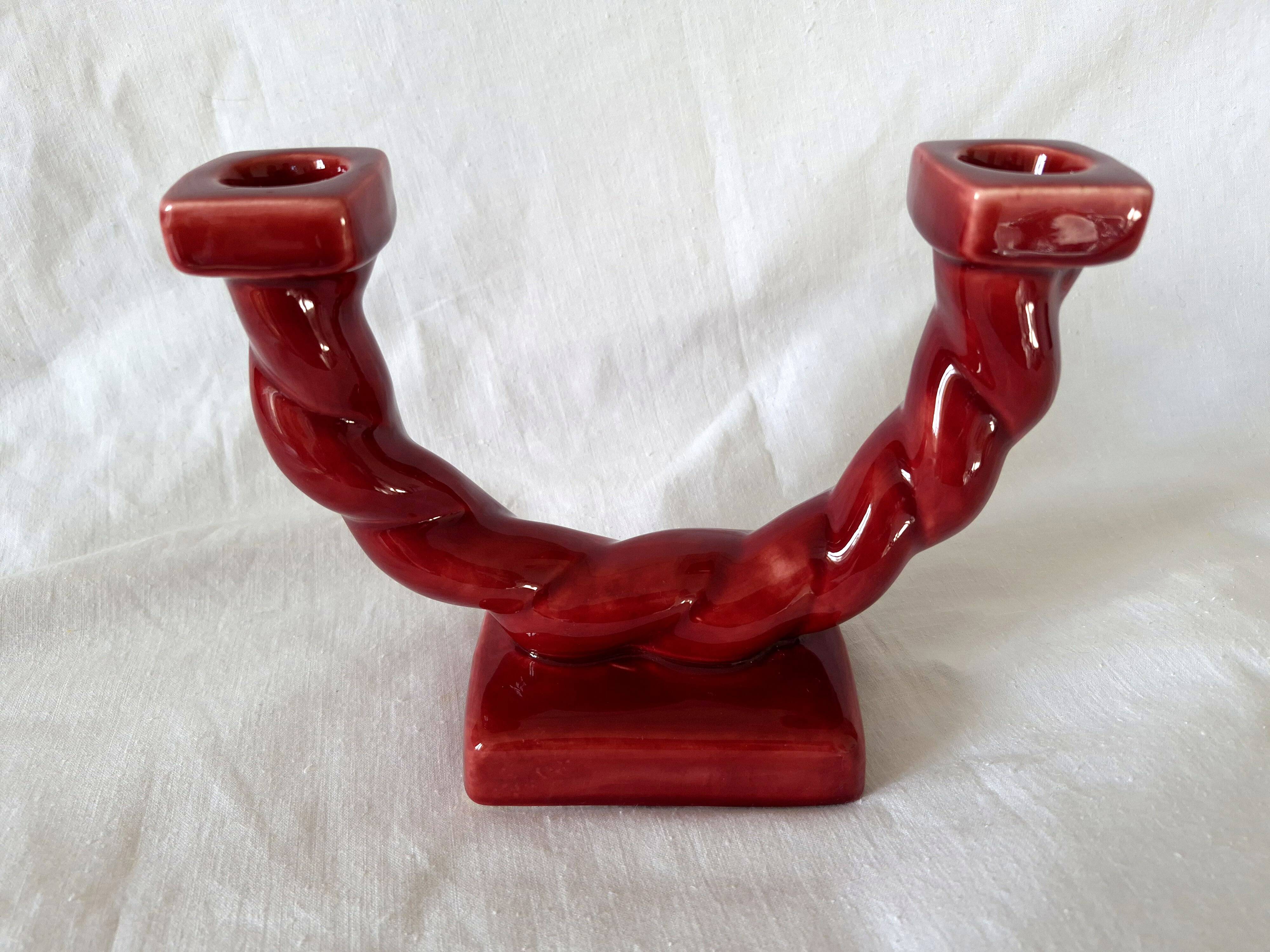 Ceramic chandelier, signed LONGCHAMP, twisted old red