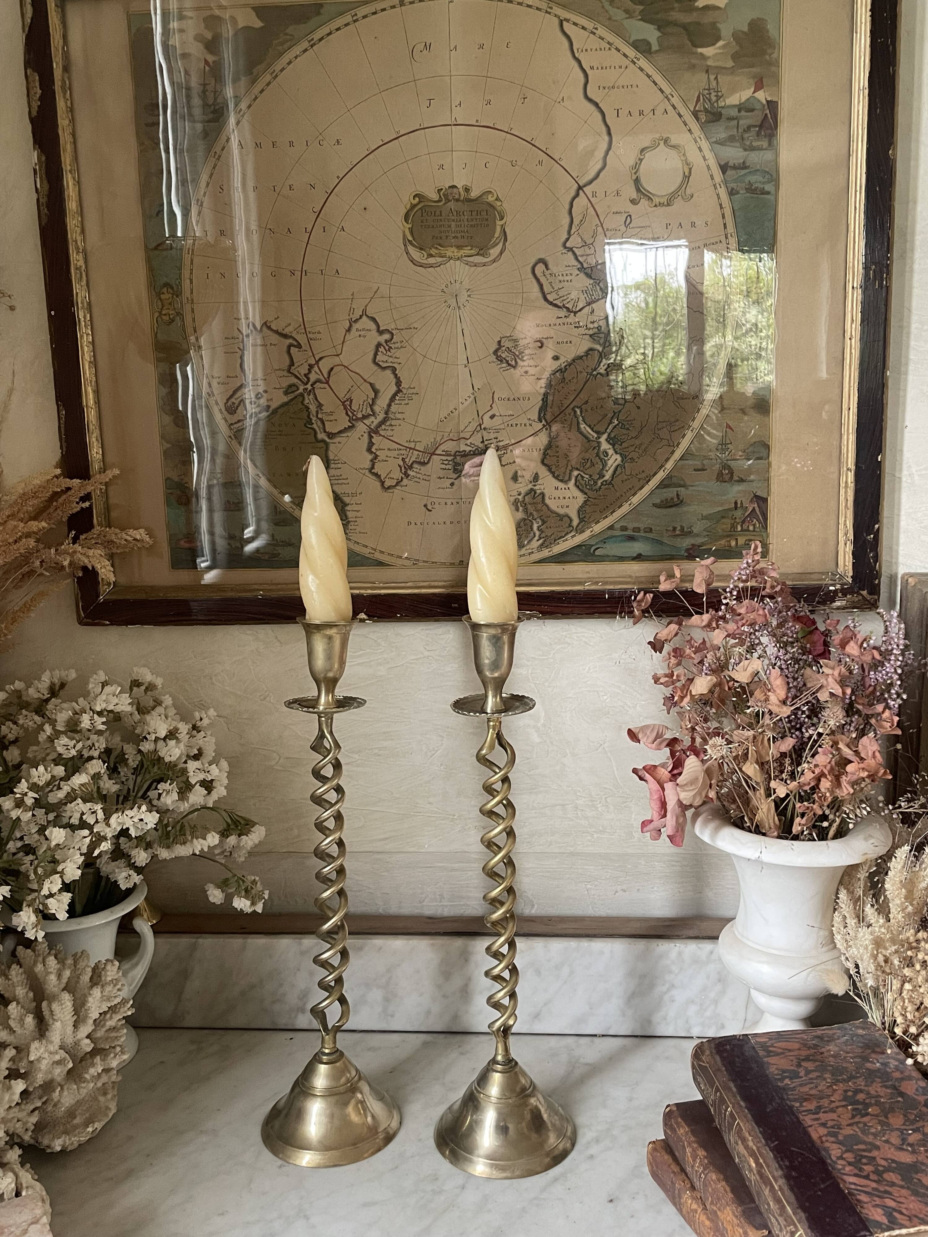 Pair of twisted brass candlesticks 37cm